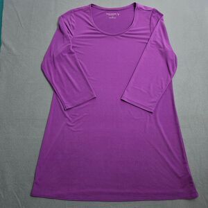 Susan Graver Essentials Women M Purple 3/4 Sleeve Liquid Knit V-Neck Tunic Top